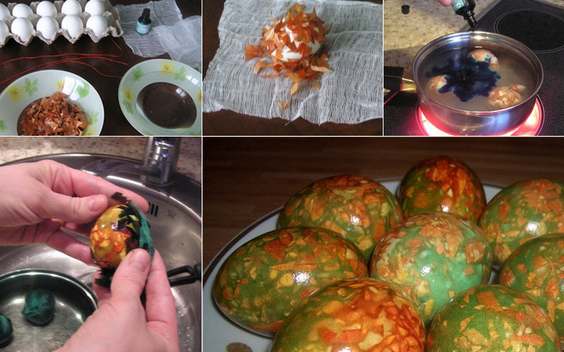Как покрасить яйца на Пасху луковой шелухой и зеленкой